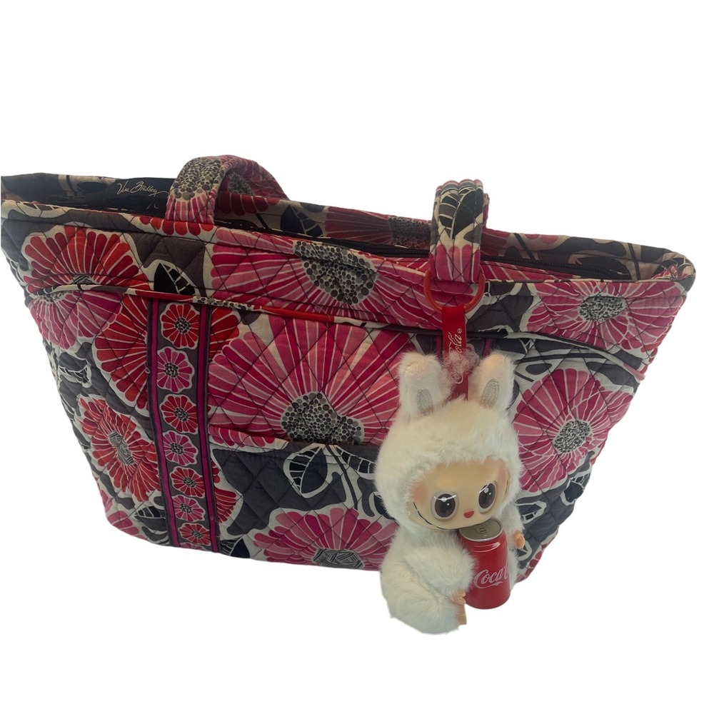 Vera Bradley Tote Bag Quilted Floral Print Travel Shoulder‎ Bag plus LABUBU COLA